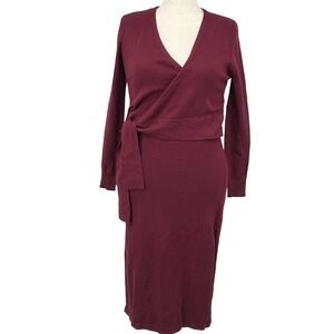 Laila Ali Wms Sweater Dress Medium Burgundy Faux Wrap Long Sleeve Sophisticated